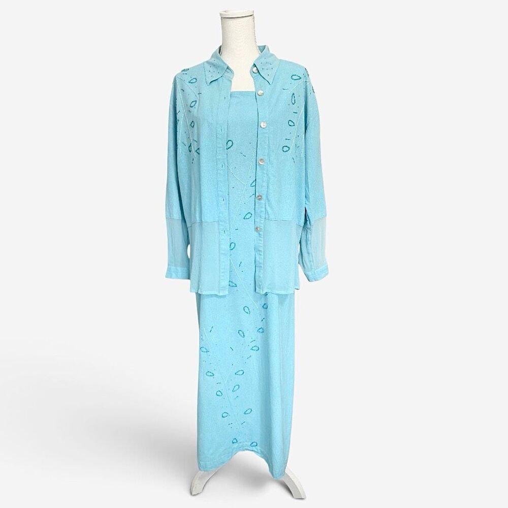 Lutar Silk Aqua Maxi Dress Set Sz M *Fading - Picture 2 of 10